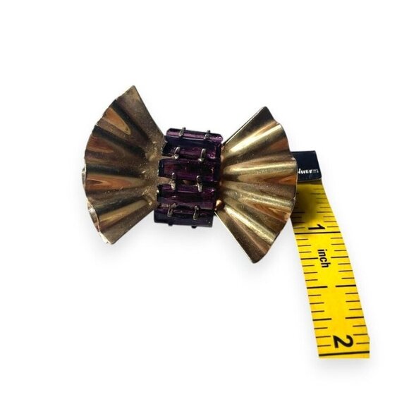 Walter Lampl Jewelry - Walter Lampl 12K Gold Bow Brooch With Amethyst Accents Vintage 1940s Jewelry